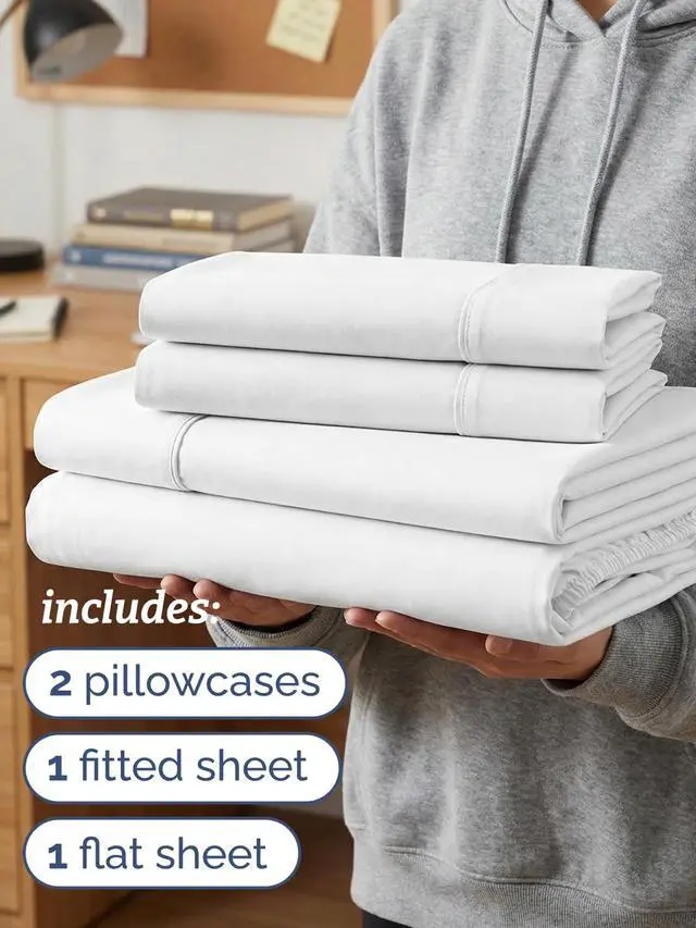 Alt view image 3 of 7 - Twin XL 4 Piece Sheet Set - Comfy Breathable & Cooling - Ultra Soft Hotel Luxury Bedding Set w/ 8-16 Inch Deep Pockets - 1 Flat & 1 Fitted Sheet & 2 Pillowcases - Wrinkle Free and Easy Care - White