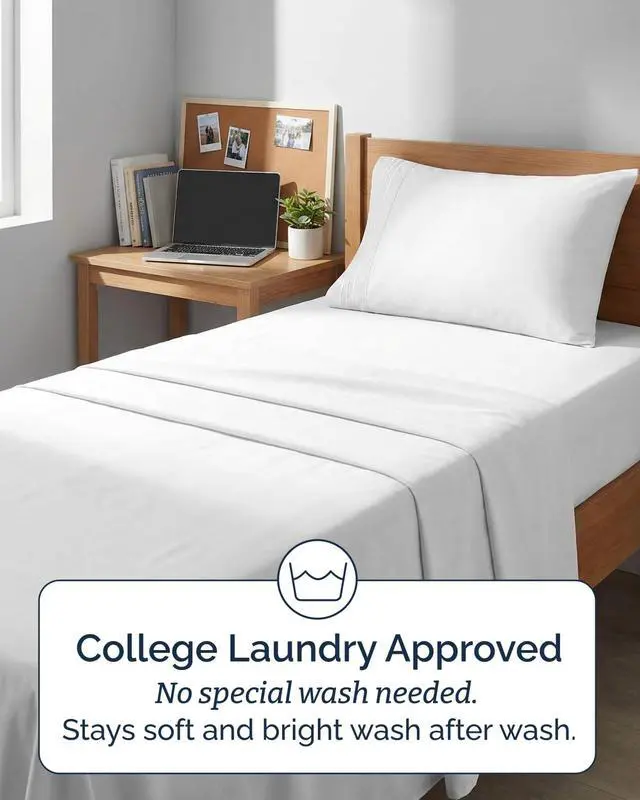 Alt view image 6 of 7 - Twin XL 4 Piece Sheet Set - Comfy Breathable & Cooling - Ultra Soft Hotel Luxury Bedding Set w/ 8-16 Inch Deep Pockets - 1 Flat & 1 Fitted Sheet & 2 Pillowcases - Wrinkle Free and Easy Care - White