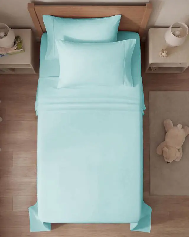 Alt view image 7 of 7 - Twin 4 Piece Sheet Set - Comfy Breathable & Cooling - Ultra Soft Hotel Luxury Bedding Set w/ 8-16 Inch Deep Pockets - 1 Flat & 1 Fitted Sheet & 2 Pillowcases - Wrinkle Free and Easy Care - Spa Blue
