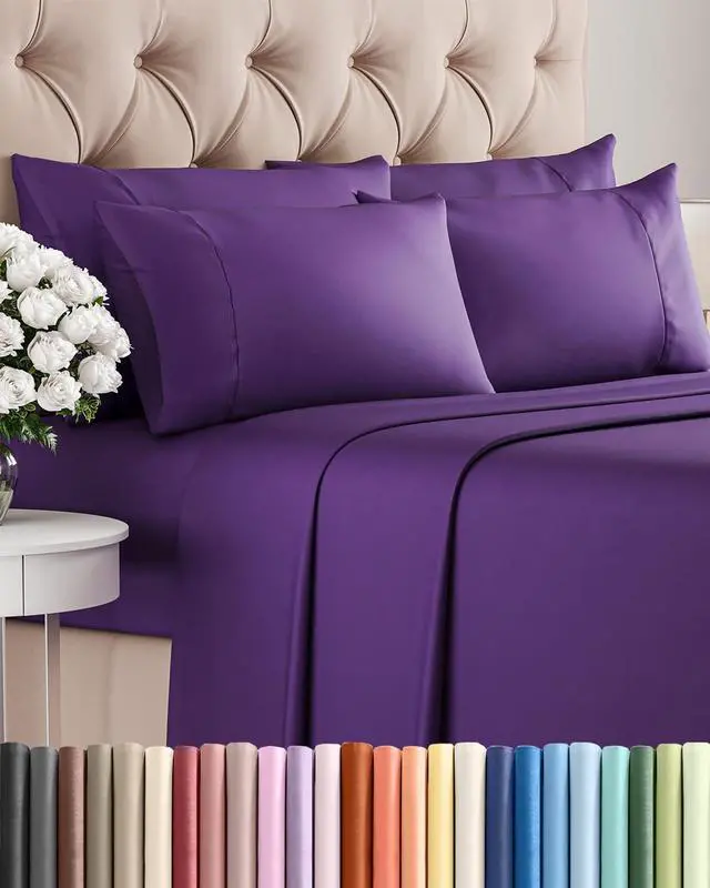 Main image of King 6 Piece Sheet Set - Comfy Breathable & Cooling - Ultra Soft Hotel Luxury Bedding Set w/ 8-16 Inch Deep Pockets - 1 Flat & 1 Fitted Sheet & 4 Pillowcases - Cozy, Wrinkle Free & Easy Care - Purple