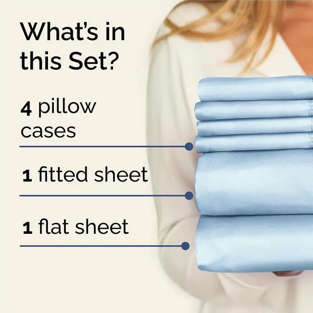 Alt view image 2 of 7 - Full 6 Piece Sheet Set - Comfy Breathable & Cooling - Ultra-Soft Hotel Luxury Bedding Set with 8-16 Inch Deep Pockets - 1 Flat & 1 Fitted Sheet & 4 Pillowcases - Wrinkle Free & Easy Care - Baby Blue