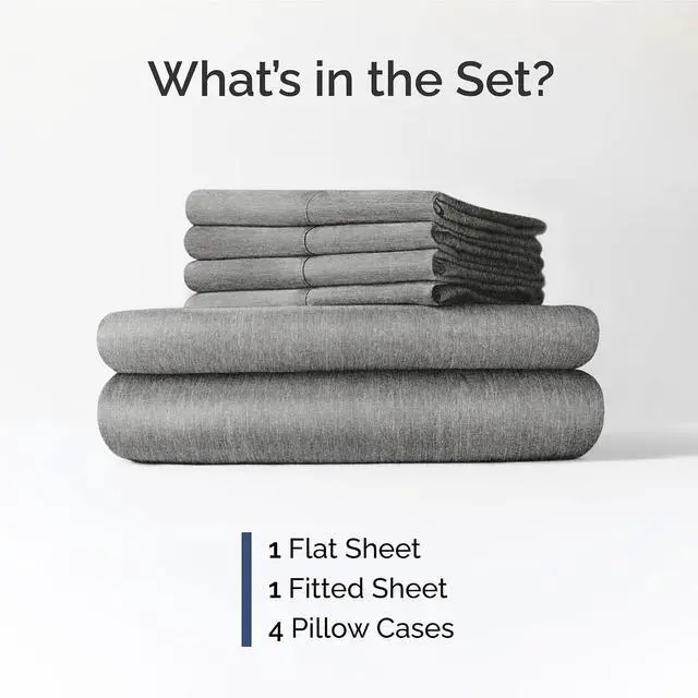 Alt view image 2 of 7 - Full 6 Piece Sheet Set - Comfy Breathable & Cooling - Soft Hotel Luxury Bedding Set with 8-16 Inch Deep Pockets - 1 Flat & 1 Fitted Sheet & 4 Pillowcases - Wrinkle Free & Easy Care - Heathered Grey