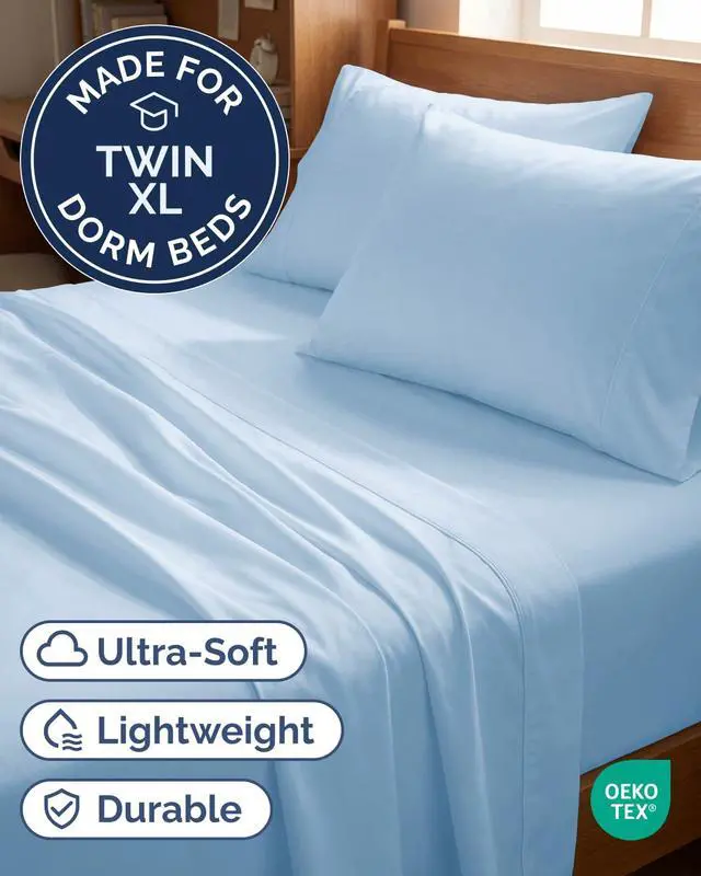 Alt view image 2 of 7 - Twin XL 4 Piece Sheet Set - Comfy Breathable & Cooling - Ultra-Soft Hotel Luxury Bedding Set w/ 8-16 Inch Deep Pockets - 1 Flat & 1 Fitted Sheet & 2 Pillowcases - Wrinkle Free & Easy Care - Baby Blue