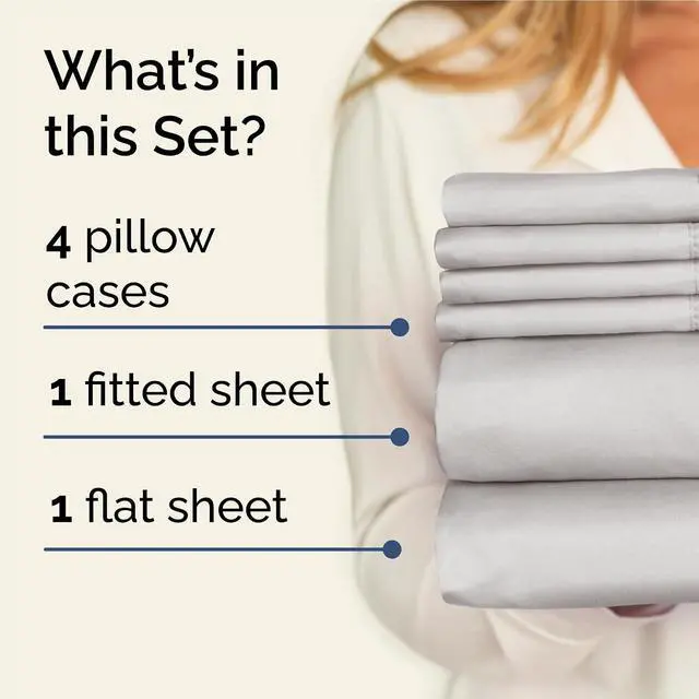 Alt view image 2 of 7 - Full 6 Piece Sheet Set - Comfy Breathable & Cooling - Ultra-Soft Hotel Luxury Bedding Set w/ 8-16 Inch Deep Pockets - 1 Flat & 1 Fitted Sheet & 4 Pillowcases - Wrinkle Free & Easy Care - French Grey