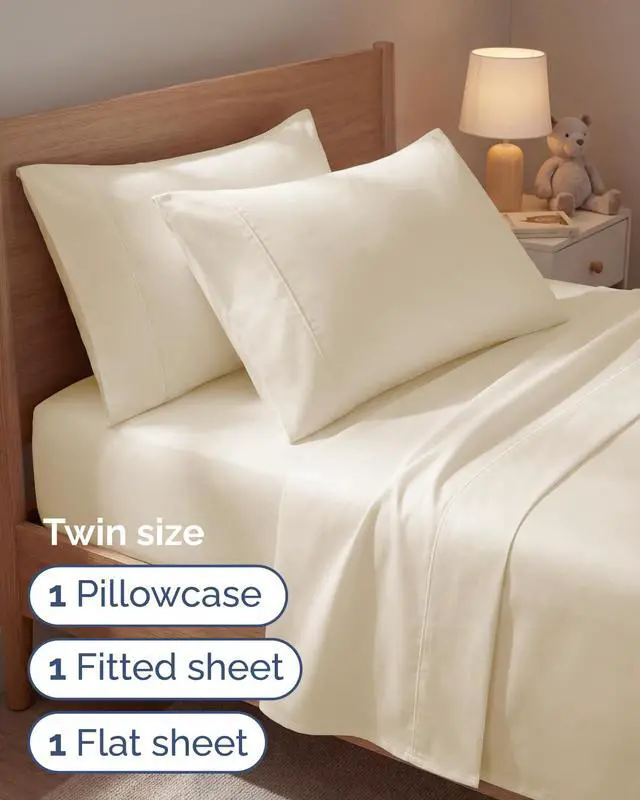 Alt view image 3 of 7 - Twin 4 Piece Sheet Set - Comfy Breathable & Cooling - Ultra-Soft Hotel Luxury Bedding Set with 8-16 Inch Deep Pockets - 1 Flat & 1 Fitted Sheet & 2 Pillowcases - Wrinkle Free & Easy Care - Off White