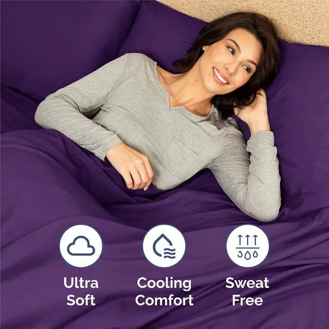 Alt view image 4 of 7 - Queen 6 Piece Sheet Set - Comfy Breathable & Cooling - Ultra Soft Hotel Luxury Bedding Set w/ 8-16 Inch Deep Pockets - 1 Flat & 1 Fitted Sheet & 4 Pillowcases - Cozy, Wrinkle Free & Easy Care - Purple