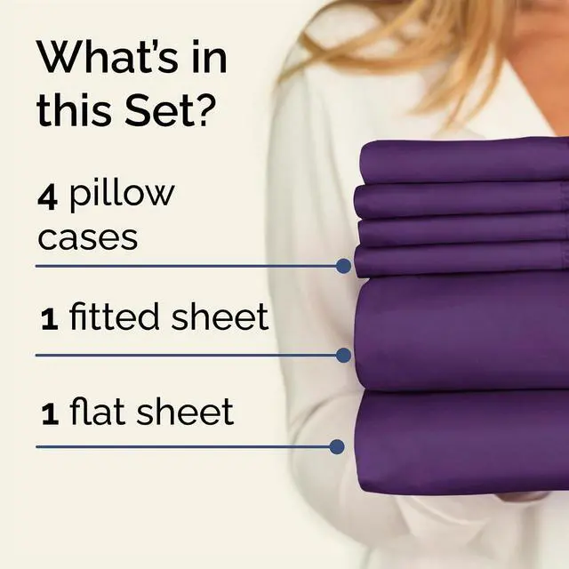 Alt view image 2 of 7 - Queen 6 Piece Sheet Set - Comfy Breathable & Cooling - Ultra Soft Hotel Luxury Bedding Set w/ 8-16 Inch Deep Pockets - 1 Flat & 1 Fitted Sheet & 4 Pillowcases - Cozy, Wrinkle Free & Easy Care - Purple