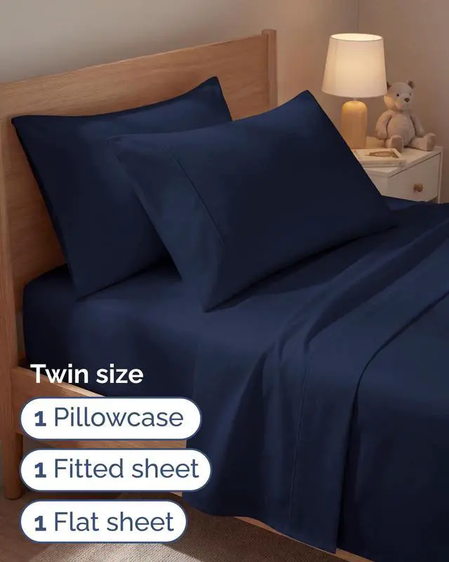 Alt view image 3 of 7 - Twin 4 Piece Sheet Set - Comfy Breathable & Cooling - Ultra-Soft Hotel Luxury Bedding Set with 8-16 Inch Deep Pockets - 1 Flat & 1 Fitted Sheet & 2 Pillowcases - Wrinkle Free & Easy Care - Navy Blue