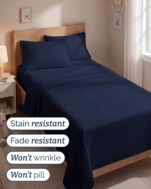 Alt view image 5 of 7 - Twin 4 Piece Sheet Set - Comfy Breathable & Cooling - Ultra-Soft Hotel Luxury Bedding Set with 8-16 Inch Deep Pockets - 1 Flat & 1 Fitted Sheet & 2 Pillowcases - Wrinkle Free & Easy Care - Navy Blue