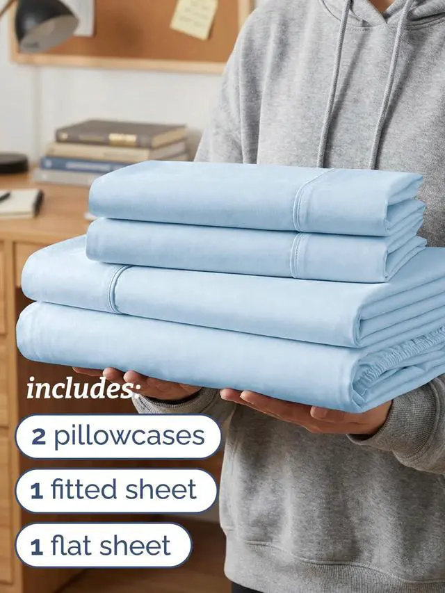 Alt view image 3 of 7 - Twin XL 4 Piece Sheet Set - Comfy Breathable & Cooling - Ultra-Soft Hotel Luxury Bedding Set w/ 8-16 Inch Deep Pockets - 1 Flat & 1 Fitted Sheet & 2 Pillowcases - Wrinkle Free & Easy Care - Baby Blue