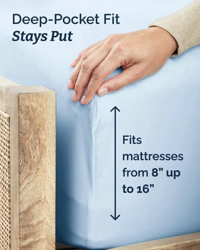 Alt view image 4 of 7 - Twin XL 4 Piece Sheet Set - Comfy Breathable & Cooling - Ultra-Soft Hotel Luxury Bedding Set w/ 8-16 Inch Deep Pockets - 1 Flat & 1 Fitted Sheet & 2 Pillowcases - Wrinkle Free & Easy Care - Baby Blue
