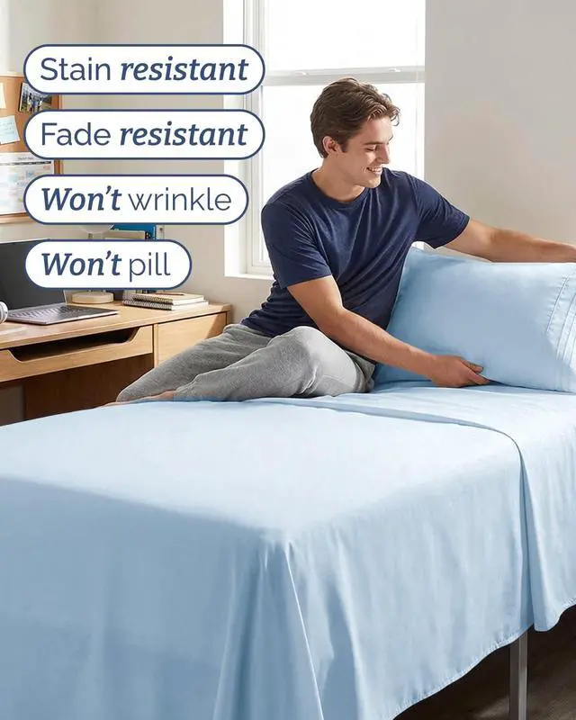 Alt view image 5 of 7 - Twin XL 4 Piece Sheet Set - Comfy Breathable & Cooling - Ultra-Soft Hotel Luxury Bedding Set w/ 8-16 Inch Deep Pockets - 1 Flat & 1 Fitted Sheet & 2 Pillowcases - Wrinkle Free & Easy Care - Baby Blue