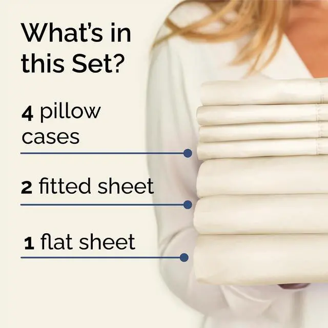 Alt view image 2 of 7 - Split King 7 Piece Sheet Set - Comfy Breathable & Cooling - Soft Hotel Luxury Bedding Set with 8-16 Inch Deep Pockets - 1 Flat & 2 Fitted Sheet & 4 Pillowcases - Wrinkle Free & Easy Care - Off White