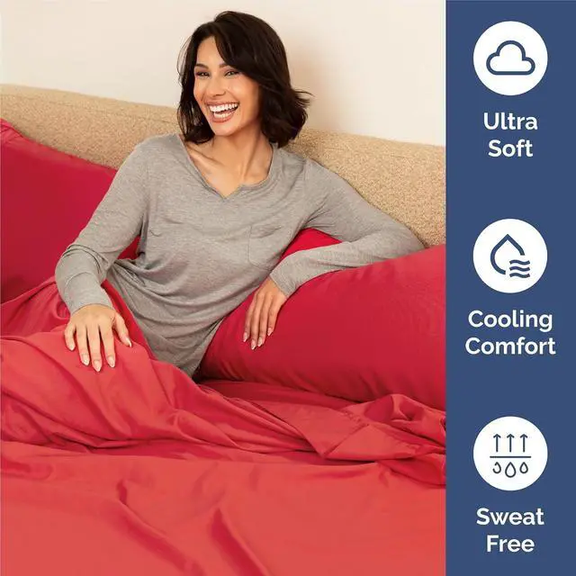 Alt view image 4 of 7 - King 6 Piece Sheet Set - Comfy Breathable & Cooling - Ultra Soft Hotel Luxury Bedding Set with 8-16 Inch Deep Pockets - 1 Flat & 1 Fitted Sheet & 4 Pillowcases - Cozy, Wrinkle Free & Easy Care - Red