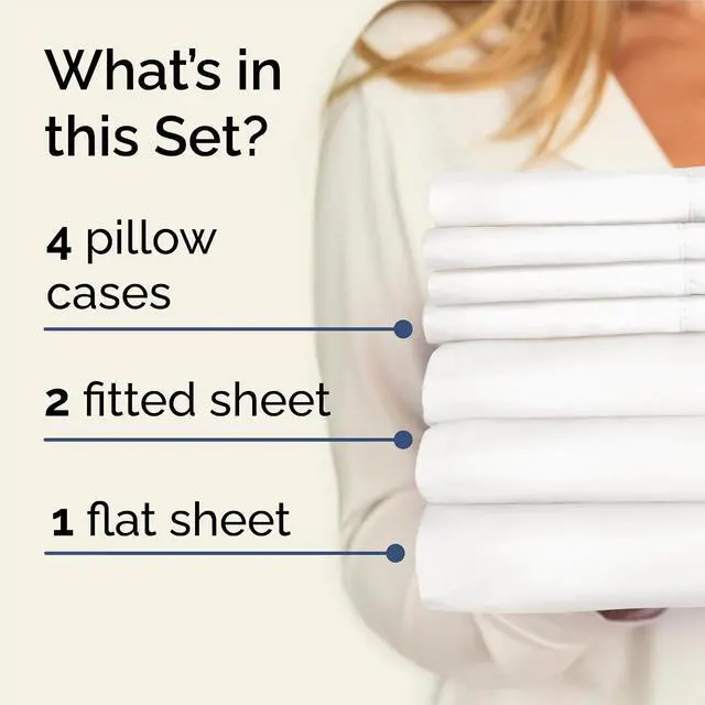 Alt view image 2 of 7 - Split King 7 Piece Sheet Set - Comfy Breathable & Cooling - Soft Hotel Luxury Bedding Set w/ 8-16 Inch Deep Pockets - 1 Flat & 2 Fitted Sheet & 4 Pillowcases - Wrinkle Free & Easy Care - Antique White