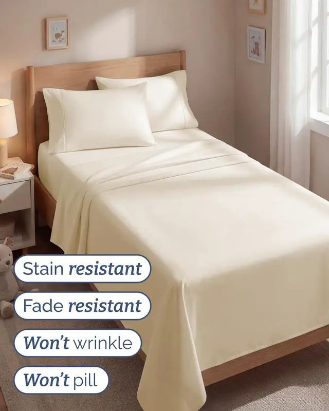 Alt view image 5 of 7 - Twin 4 Piece Sheet Set - Comfy Breathable & Cooling - Ultra-Soft Hotel Luxury Bedding Set with 8-16 Inch Deep Pockets - 1 Flat & 1 Fitted Sheet & 2 Pillowcases - Wrinkle Free & Easy Care - Off White