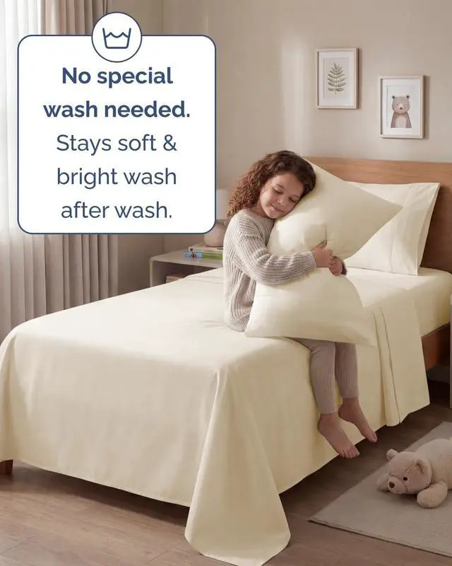 Alt view image 6 of 7 - Twin 4 Piece Sheet Set - Comfy Breathable & Cooling - Ultra-Soft Hotel Luxury Bedding Set with 8-16 Inch Deep Pockets - 1 Flat & 1 Fitted Sheet & 2 Pillowcases - Wrinkle Free & Easy Care - Off White
