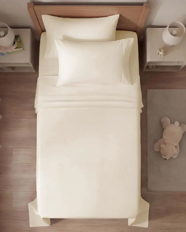 Alt view image 7 of 7 - Twin 4 Piece Sheet Set - Comfy Breathable & Cooling - Ultra-Soft Hotel Luxury Bedding Set with 8-16 Inch Deep Pockets - 1 Flat & 1 Fitted Sheet & 2 Pillowcases - Wrinkle Free & Easy Care - Off White