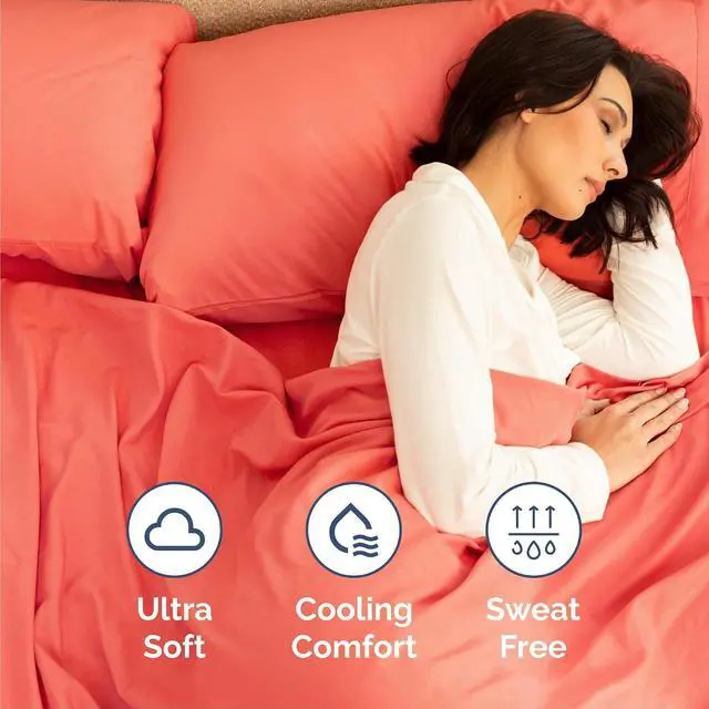 Alt view image 4 of 7 - Queen 6 Piece Sheet Set - Comfy Breathable & Cooling - Ultra Soft Hotel Luxury Bedding Set w/ 8-16 Inch Deep Pockets - 1 Flat & 1 Fitted Sheet & 4 Pillowcases - Cozy, Wrinkle Free & Easy Care - Coral
