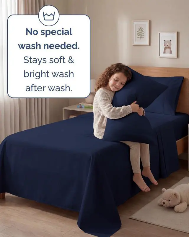 Alt view image 6 of 7 - Twin 4 Piece Sheet Set - Comfy Breathable & Cooling - Ultra-Soft Hotel Luxury Bedding Set with 8-16 Inch Deep Pockets - 1 Flat & 1 Fitted Sheet & 2 Pillowcases - Wrinkle Free & Easy Care - Navy Blue