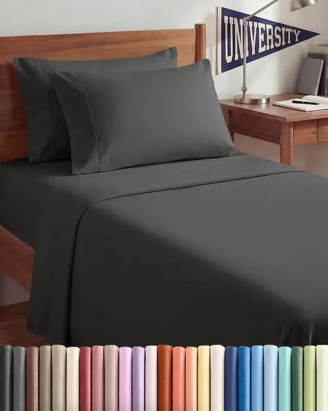 Main image of Twin XL 4 Piece Sheet Set - Comfy Breathable & Cooling - Ultra-Soft Hotel Luxury Bedding Set w/ 8-16 Inch Deep Pockets - 1 Flat & 1 Fitted Sheet & 2 Pillowcases - Wrinkle Free & Easy Care - Charcoal