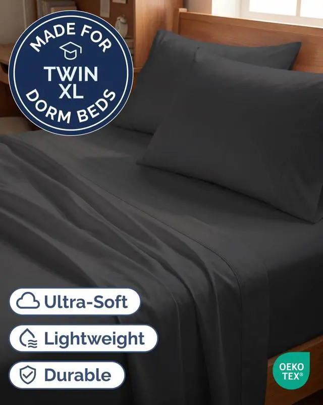 Alt view image 2 of 7 - Twin XL 4 Piece Sheet Set - Comfy Breathable & Cooling - Ultra-Soft Hotel Luxury Bedding Set w/ 8-16 Inch Deep Pockets - 1 Flat & 1 Fitted Sheet & 2 Pillowcases - Wrinkle Free & Easy Care - Charcoal
