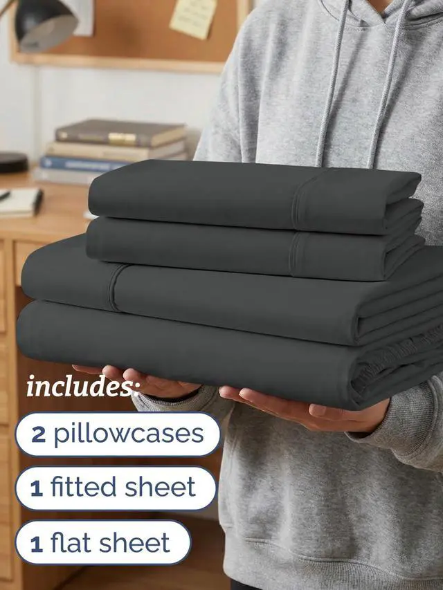 Alt view image 3 of 7 - Twin XL 4 Piece Sheet Set - Comfy Breathable & Cooling - Ultra-Soft Hotel Luxury Bedding Set w/ 8-16 Inch Deep Pockets - 1 Flat & 1 Fitted Sheet & 2 Pillowcases - Wrinkle Free & Easy Care - Charcoal