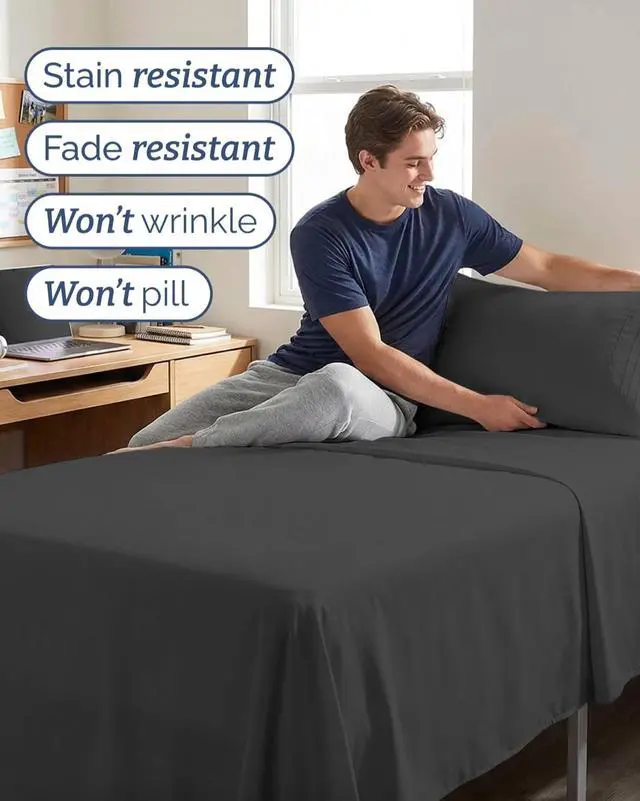 Alt view image 5 of 7 - Twin XL 4 Piece Sheet Set - Comfy Breathable & Cooling - Ultra-Soft Hotel Luxury Bedding Set w/ 8-16 Inch Deep Pockets - 1 Flat & 1 Fitted Sheet & 2 Pillowcases - Wrinkle Free & Easy Care - Charcoal