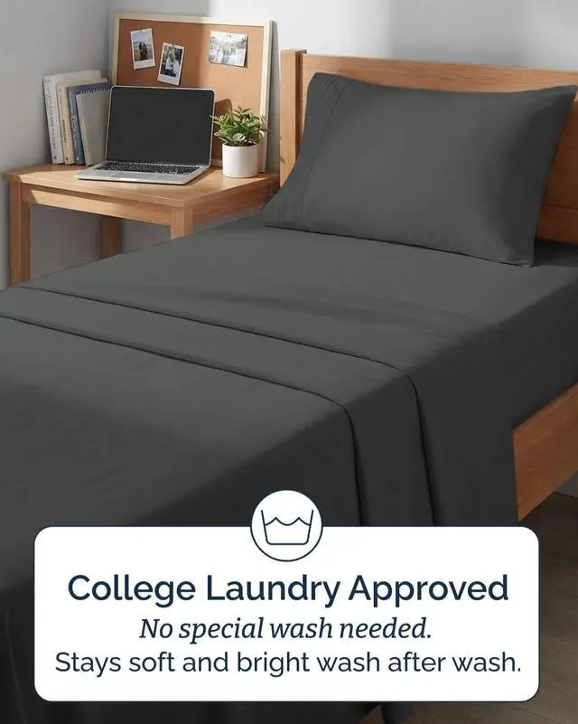 Alt view image 6 of 7 - Twin XL 4 Piece Sheet Set - Comfy Breathable & Cooling - Ultra-Soft Hotel Luxury Bedding Set w/ 8-16 Inch Deep Pockets - 1 Flat & 1 Fitted Sheet & 2 Pillowcases - Wrinkle Free & Easy Care - Charcoal