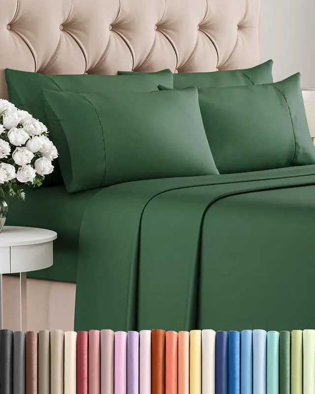 Main image of Queen 6 Piece Sheet Set - Comfy Breathable & Cooling - Ultra Soft Hotel Luxury Bedding Set w/ 8-16 Inch Deep Pockets - 1 Flat & 1 Fitted Sheet & 4 Pillowcases - Wrinkle Free and Easy Care - Emerald