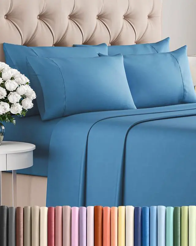 Main image of King 6 Piece Sheet Set - Comfy Breathable & Cooling - Ultra-Soft Hotel Luxury Bedding Set with 8-16 Inch Deep Pockets - 1 Flat & 1 Fitted Sheet & 4 Pillowcases - Wrinkle Free & Easy Care - Denim Blue