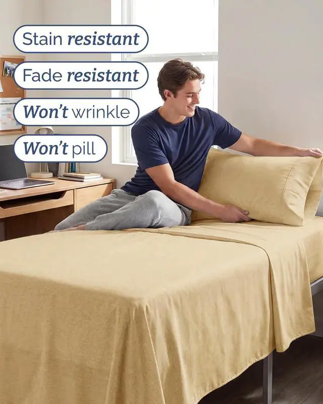 Alt view image 5 of 7 - Twin XL 4 Piece Sheet Set - Comfy Breathable & Cooling - Soft Hotel Luxury Bedding Set with 8-16 Inch Deep Pockets - 1 Flat & 1 Fitted Sheet & 2 Pillowcases - Wrinkle Free & Easy Care - Heathered Tan