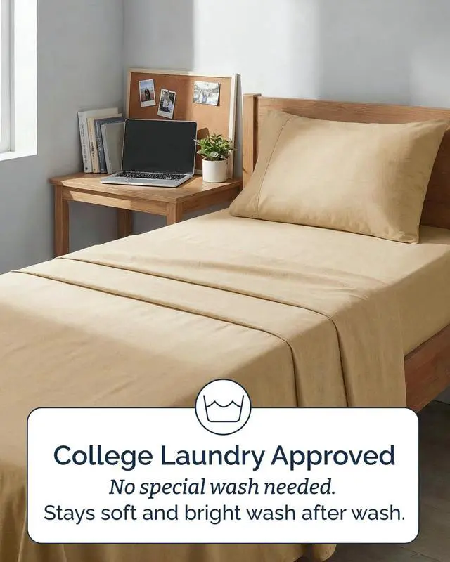 Alt view image 6 of 7 - Twin XL 4 Piece Sheet Set - Comfy Breathable & Cooling - Soft Hotel Luxury Bedding Set with 8-16 Inch Deep Pockets - 1 Flat & 1 Fitted Sheet & 2 Pillowcases - Wrinkle Free & Easy Care - Heathered Tan