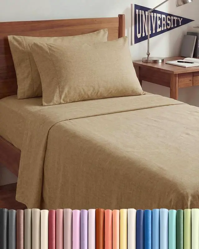 Main image of Twin XL 4 Piece Sheet Set - Comfy Breathable & Cooling - Soft Hotel Luxury Bedding Set with 8-16 Inch Deep Pockets - 1 Flat & 1 Fitted Sheet & 2 Pillowcases - Wrinkle Free & Easy Care - Heathered Tan