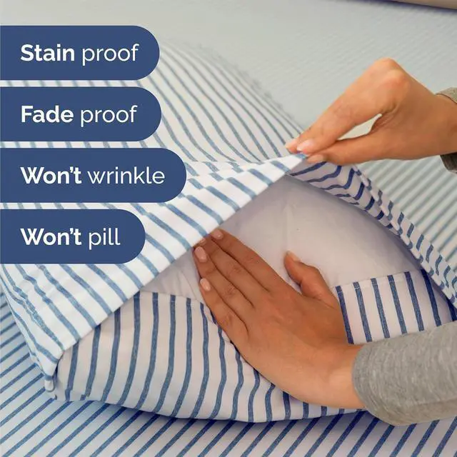 Alt view image 5 of 7 - Queen 6 Piece Sheet Set - Comfy Breathable & Cooling - Soft Hotel Luxury Bedding Set with 8-16 Inch Deep Pockets - 1 Flat & 1 Fitted Sheet & 4 Pillowcases - Wrinkle Free & Easy Care - Blue Stripes 2
