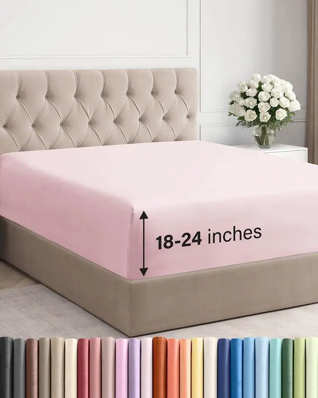 Main image of Extra Deep Full Fitted Sheet - Hotel Luxury Single Fitted Sheet Only - Easily Fits 18 inch to 24 inch Mattress - Ultra Soft, Wrinkle Free with Extra Deep Pockets - Breathable & Comfy - Lavender Pink