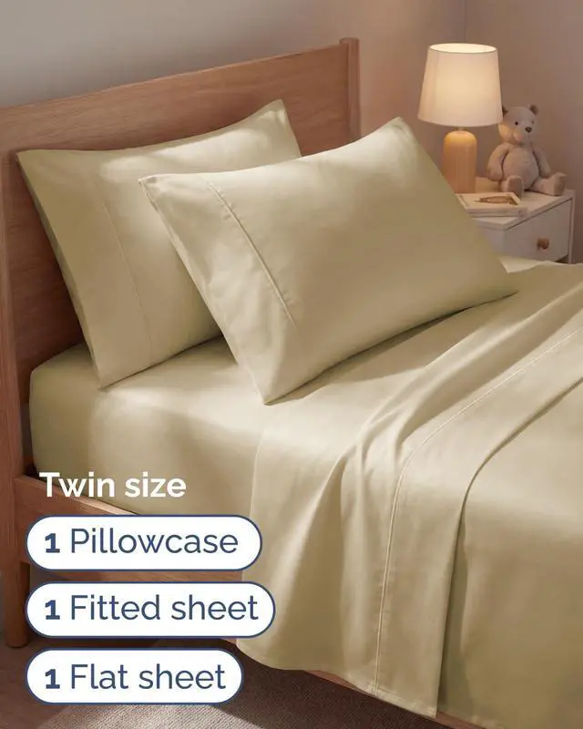 Alt view image 3 of 7 - Twin 4 Piece Sheet Set - Comfy Breathable & Cooling - Ultra Soft Hotel Luxury Bedding Set with 8-16 Inch Deep Pockets - 1 Flat & 1 Fitted Sheet & 2 Pillowcases - Cozy, Wrinkle Free & Easy Care - Beige