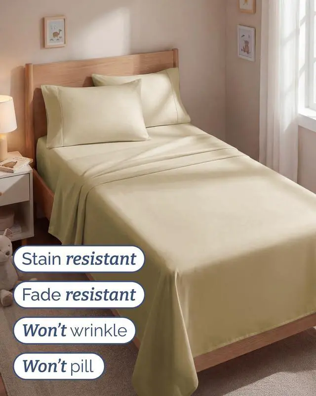 Alt view image 5 of 7 - Twin 4 Piece Sheet Set - Comfy Breathable & Cooling - Ultra Soft Hotel Luxury Bedding Set with 8-16 Inch Deep Pockets - 1 Flat & 1 Fitted Sheet & 2 Pillowcases - Cozy, Wrinkle Free & Easy Care - Beige