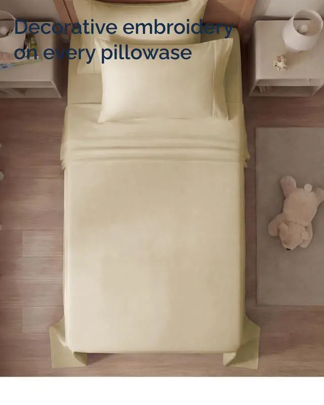 Alt view image 7 of 7 - Twin 4 Piece Sheet Set - Comfy Breathable & Cooling - Ultra Soft Hotel Luxury Bedding Set with 8-16 Inch Deep Pockets - 1 Flat & 1 Fitted Sheet & 2 Pillowcases - Cozy, Wrinkle Free & Easy Care - Beige