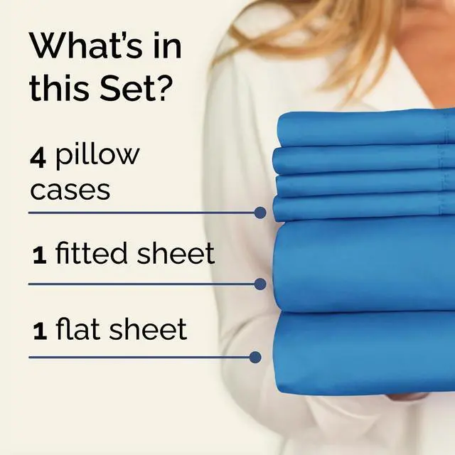 Alt view image 2 of 7 - Cal King 6 Piece Sheet Set - Comfy Breathable & Cooling - Soft Hotel Luxury Bedding Set with 8-16 Inch Deep Pockets - 1 Flat & 1 Fitted Sheet & 4 Pillowcases - Wrinkle Free & Easy Care - Denim Blue
