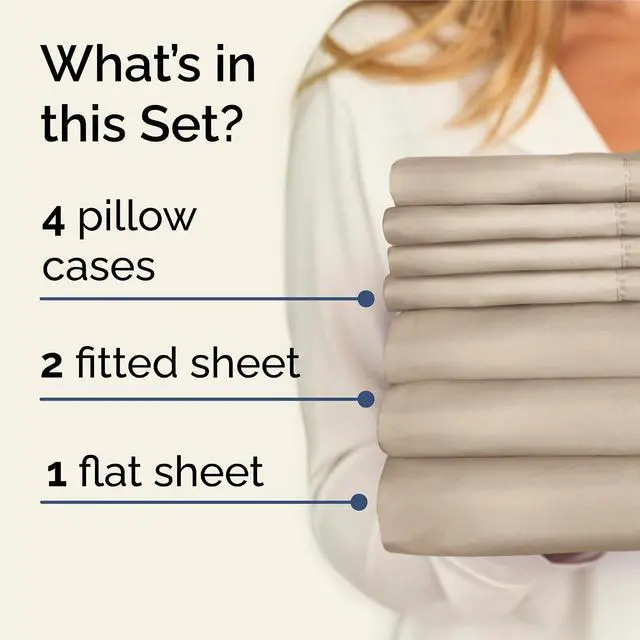 Alt view image 2 of 7 - Split King 7 Piece Sheet Set - Comfy Breathable & Cooling - Ultra-Soft Hotel Luxury Bedding Set w/ 8-16 Inch Deep Pockets - 1 Flat & 2 Fitted Sheet & 4 Pillowcases - Wrinkle Free & Easy Care - Cream