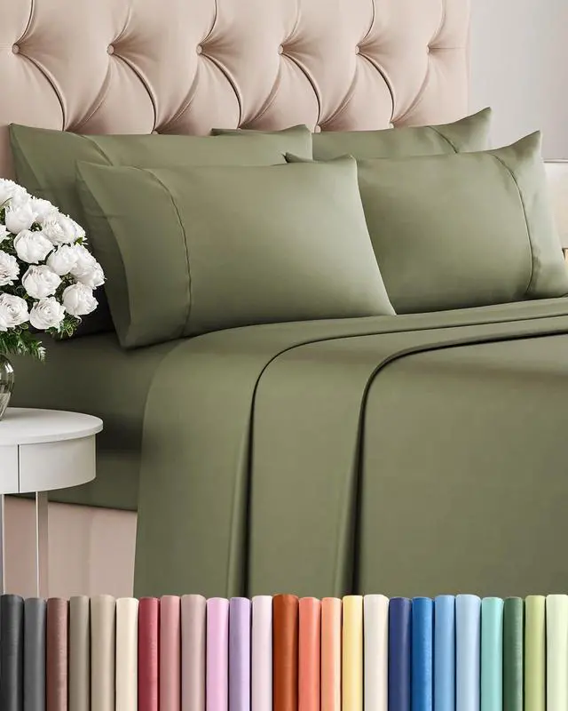 Main image of King 6 Piece Sheet Set - Comfy Breathable & Cooling - Ultra-Soft Hotel Luxury Bedding Set with 8-16 Inch Deep Pockets - 1 Flat & 1 Fitted Sheet & 4 Pillowcases - Wrinkle Free & Easy Care - Sage Green