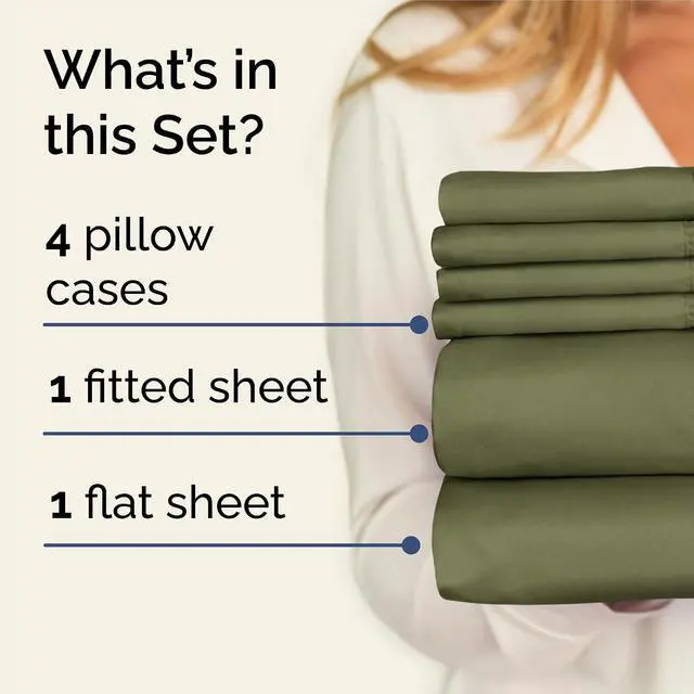 Alt view image 2 of 7 - King 6 Piece Sheet Set - Comfy Breathable & Cooling - Ultra-Soft Hotel Luxury Bedding Set with 8-16 Inch Deep Pockets - 1 Flat & 1 Fitted Sheet & 4 Pillowcases - Wrinkle Free & Easy Care - Sage Green