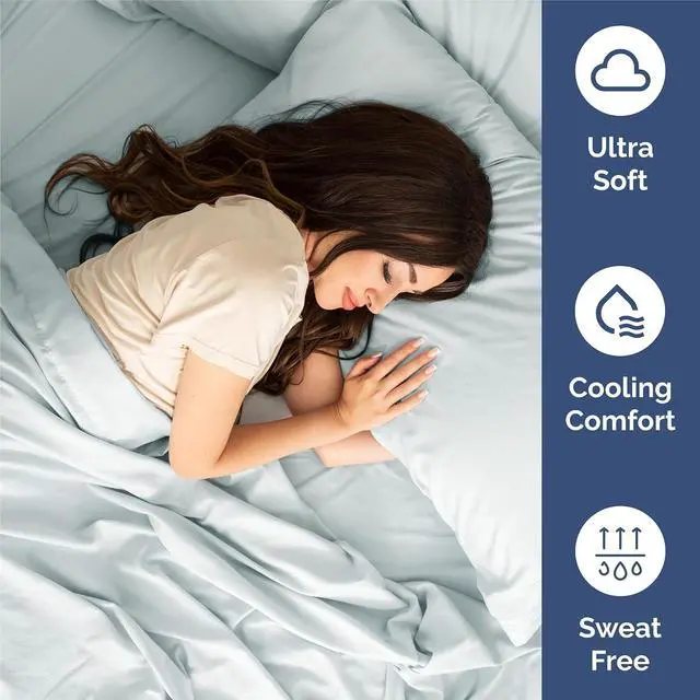 Alt view image 4 of 7 - King 6 Piece Sheet Set - Comfy Breathable & Cooling - Ultra Soft Hotel Luxury Bedding Set w/ 8-16 Inch Deep Pockets - 1 Flat & 1 Fitted Sheet & 4 Pillowcases - Wrinkle Free and Easy Care - Ice Blue