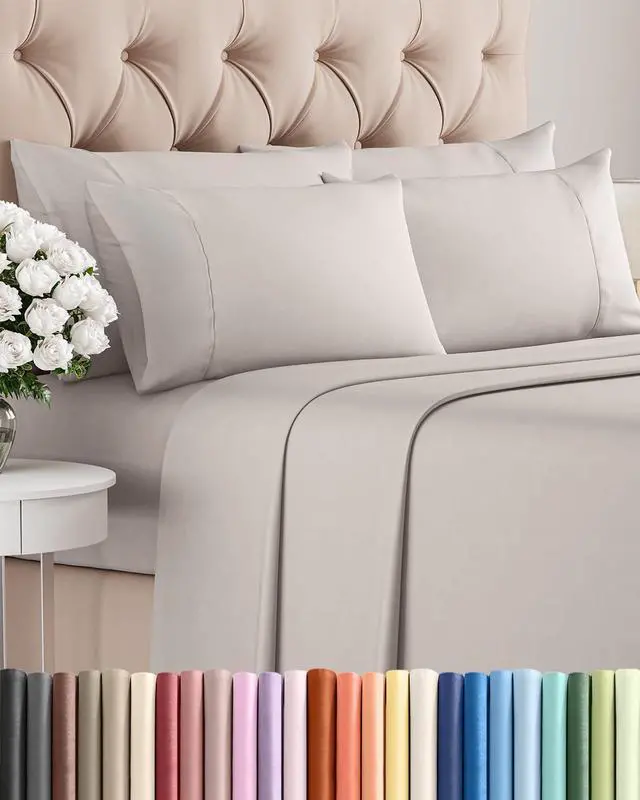 Main image of Cal King 6 Piece Sheet Set - Comfy Breathable & Cooling - Soft Hotel Luxury Bedding Set with 8-16 Inch Deep Pockets - 1 Flat & 1 Fitted Sheet & 4 Pillowcases - Wrinkle Free & Easy Care - Light Grey