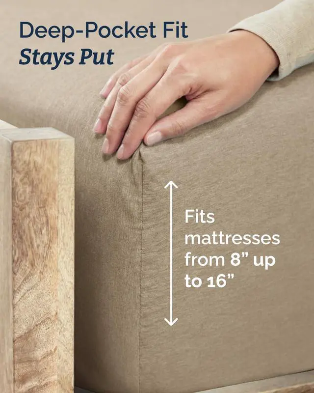 Alt view image 4 of 7 - Twin XL 4 Piece Sheet Set - Comfy Breathable & Cooling - Soft Hotel Luxury Bedding Set w/ 8-16 Inch Deep Pockets - 1 Flat & 1 Fitted Sheet & 2 Pillowcases - Wrinkle Free & Easy Care - Heathered Beige