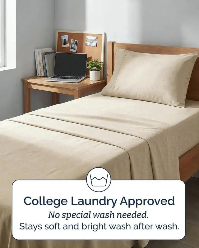 Alt view image 6 of 7 - Twin XL 4 Piece Sheet Set - Comfy Breathable & Cooling - Soft Hotel Luxury Bedding Set w/ 8-16 Inch Deep Pockets - 1 Flat & 1 Fitted Sheet & 2 Pillowcases - Wrinkle Free & Easy Care - Heathered Beige