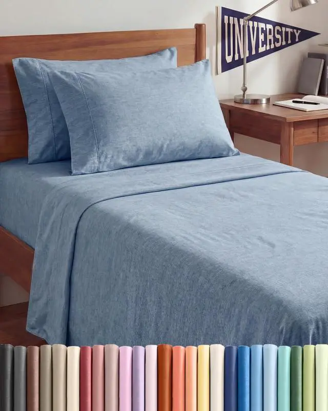 Main image of Twin XL 4 Piece Sheet Set - Comfy Breathable & Cooling - Soft Hotel Luxury Bedding Set with 8-16 Inch Deep Pockets - 1 Flat & 1 Fitted Sheet & 2 Pillowcases - Wrinkle Free & Easy Care - Heathered Blue