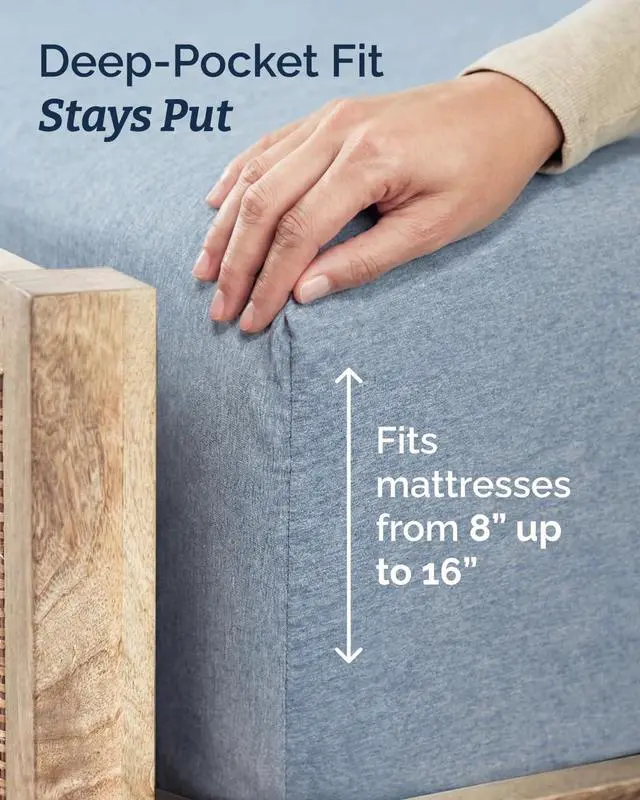 Alt view image 4 of 7 - Twin XL 4 Piece Sheet Set - Comfy Breathable & Cooling - Soft Hotel Luxury Bedding Set with 8-16 Inch Deep Pockets - 1 Flat & 1 Fitted Sheet & 2 Pillowcases - Wrinkle Free & Easy Care - Heathered Blue