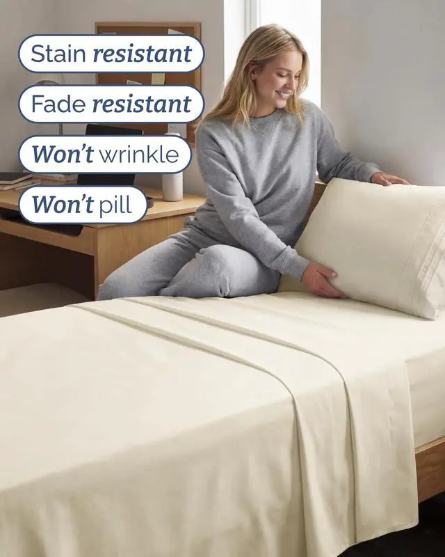 Alt view image 5 of 7 - Twin XL 4 Piece Sheet Set - Comfy Breathable & Cooling - Ultra-Soft Hotel Luxury Bedding Set w/ 8-16 Inch Deep Pockets - 1 Flat & 1 Fitted Sheet & 2 Pillowcases - Wrinkle Free & Easy Care - Off White